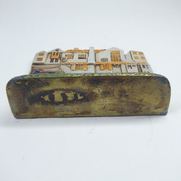 Cast Metal Bookend Streetscape Stagecoach British Street Houses Vintage - Picture 8 of 14